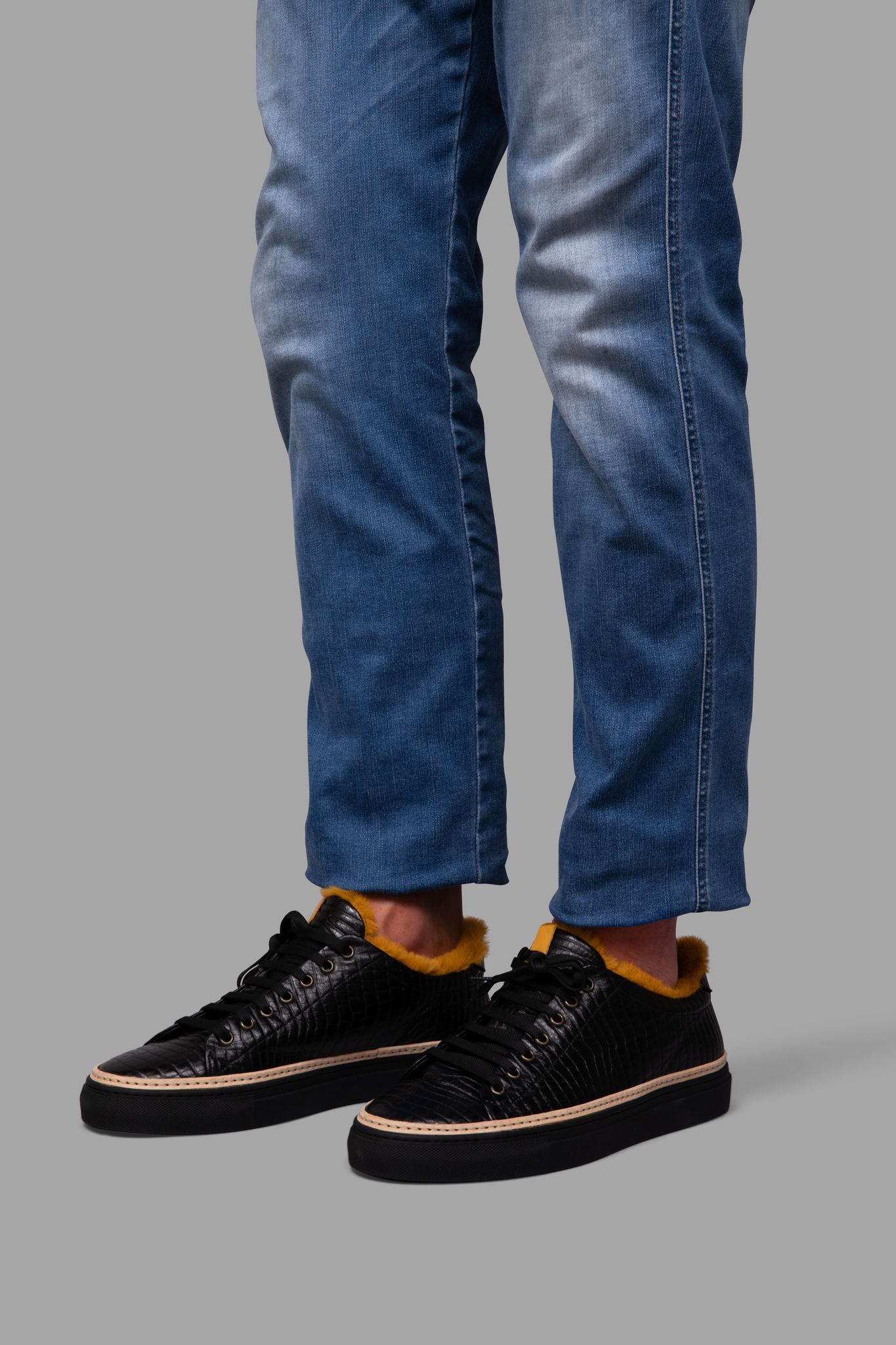 STEEN | Black Sneakers w/ Yellow eco-fur