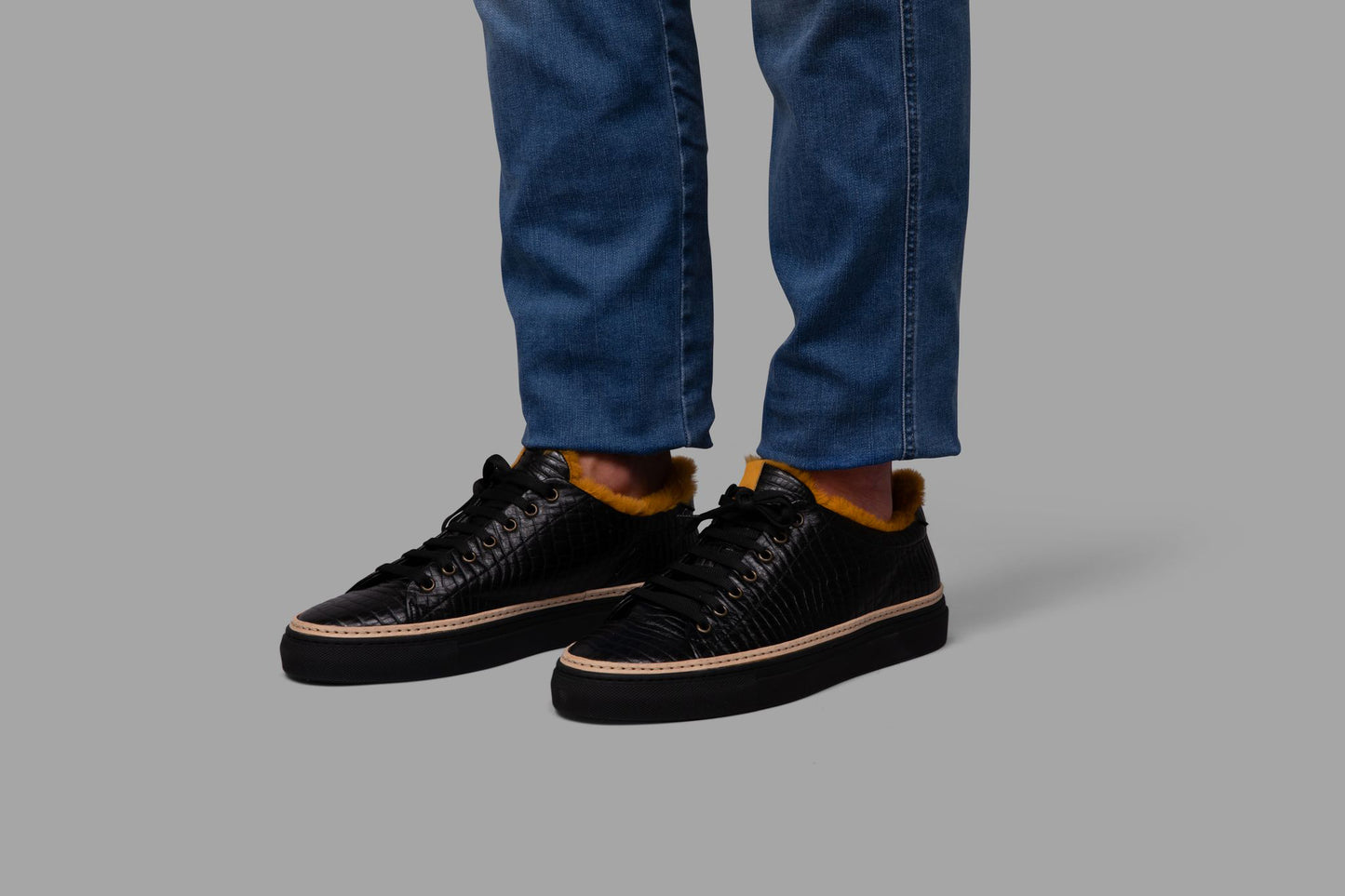 STEEN | Black Sneakers w/ Yellow eco-fur