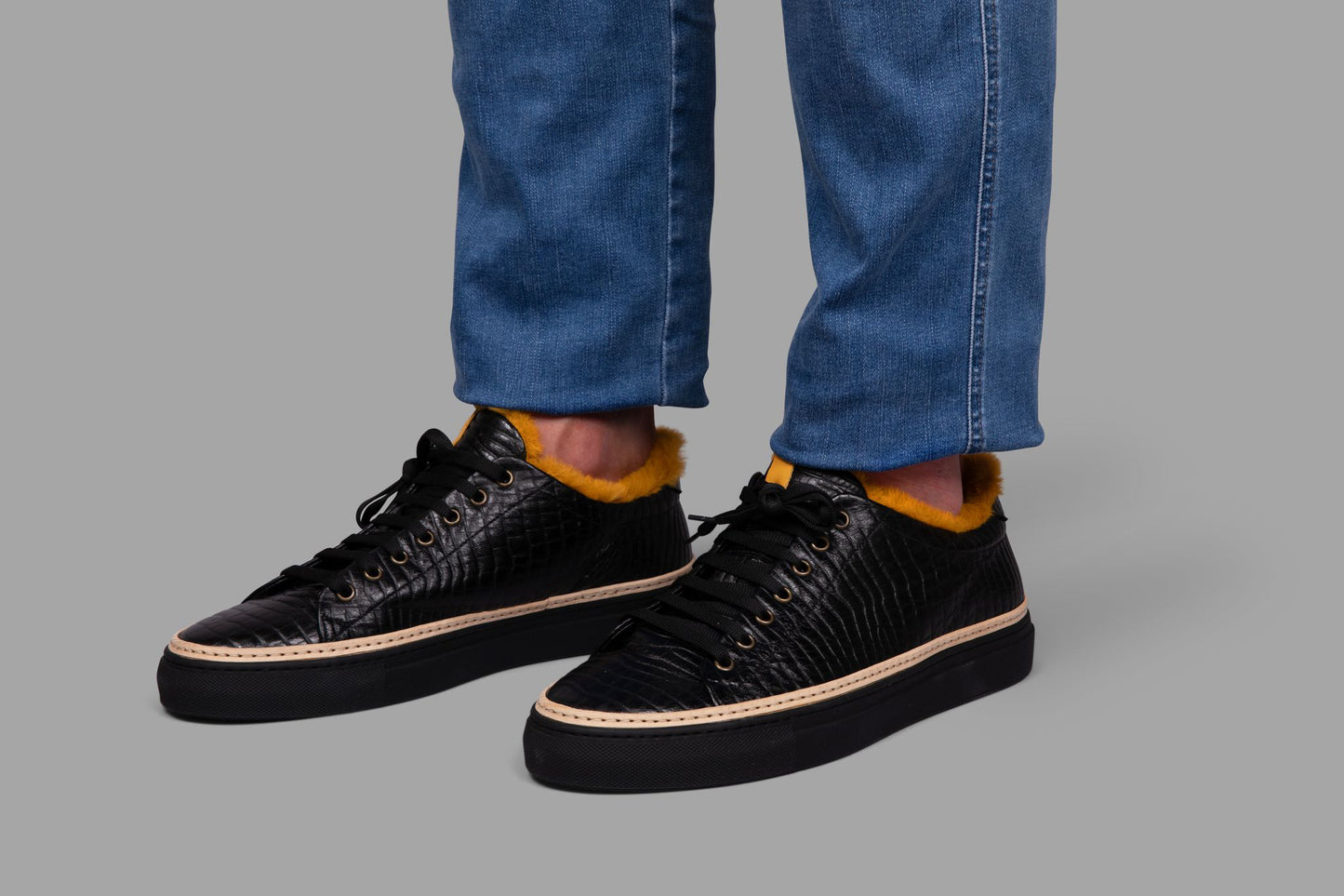 STEEN | Black Sneakers w/ Yellow eco-fur
