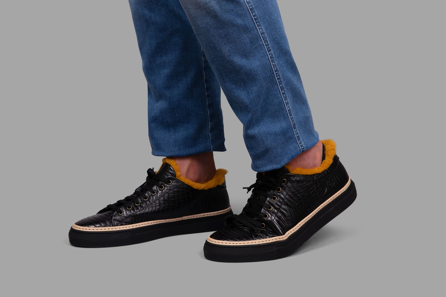 STEEN | Black Sneakers w/ Yellow eco-fur