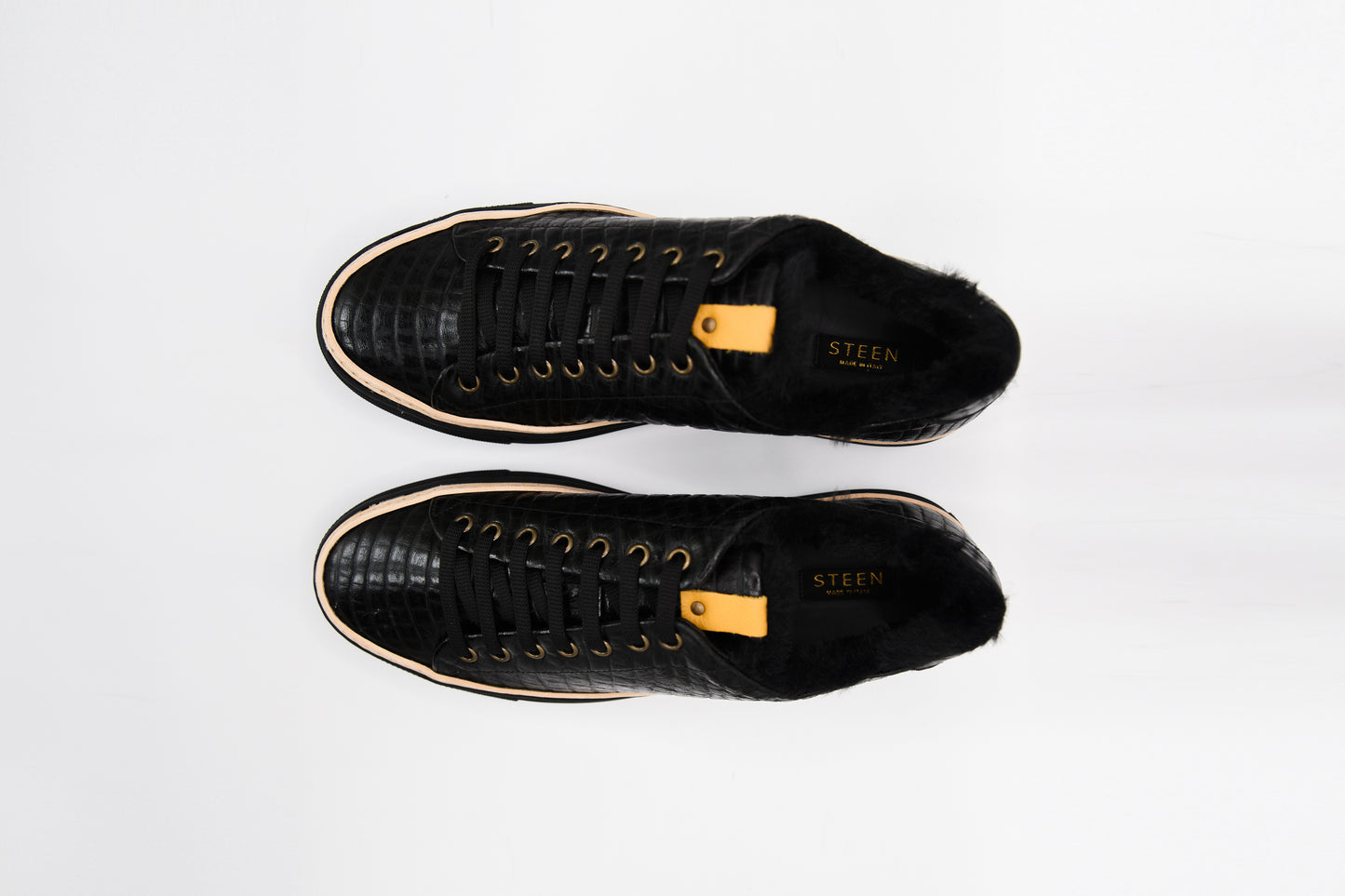 Men’s Black Leather Sneakers with Black Eco-Fur
