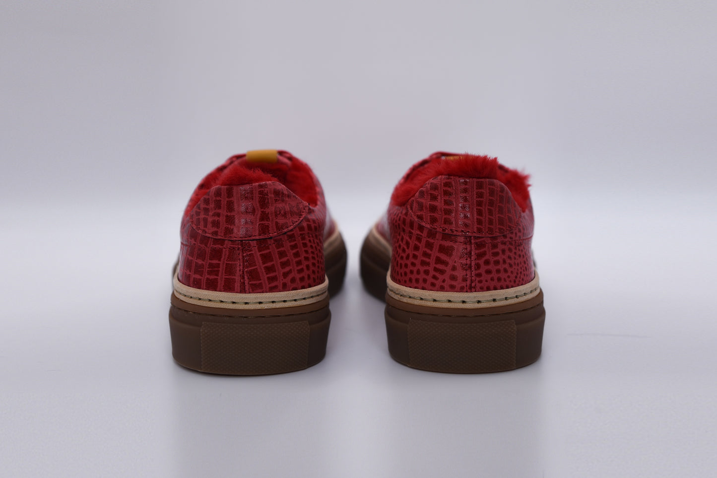 Women’s Red Leather Sneakers with Red Eco-Fur