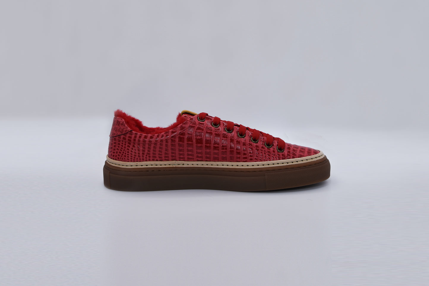Women’s Red Leather Sneakers with Red Eco-Fur