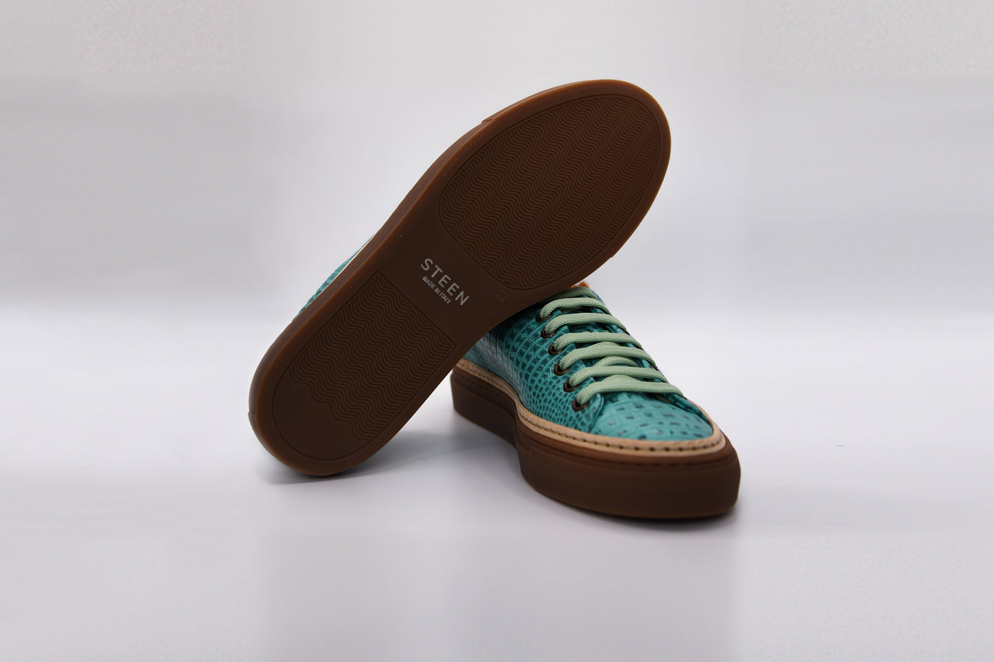 Women’s Mint Leather Sneakers with Tan Eco-Fur