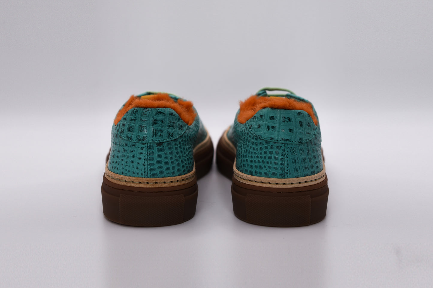 Women’s Mint Leather Sneakers with Tan Eco-Fur