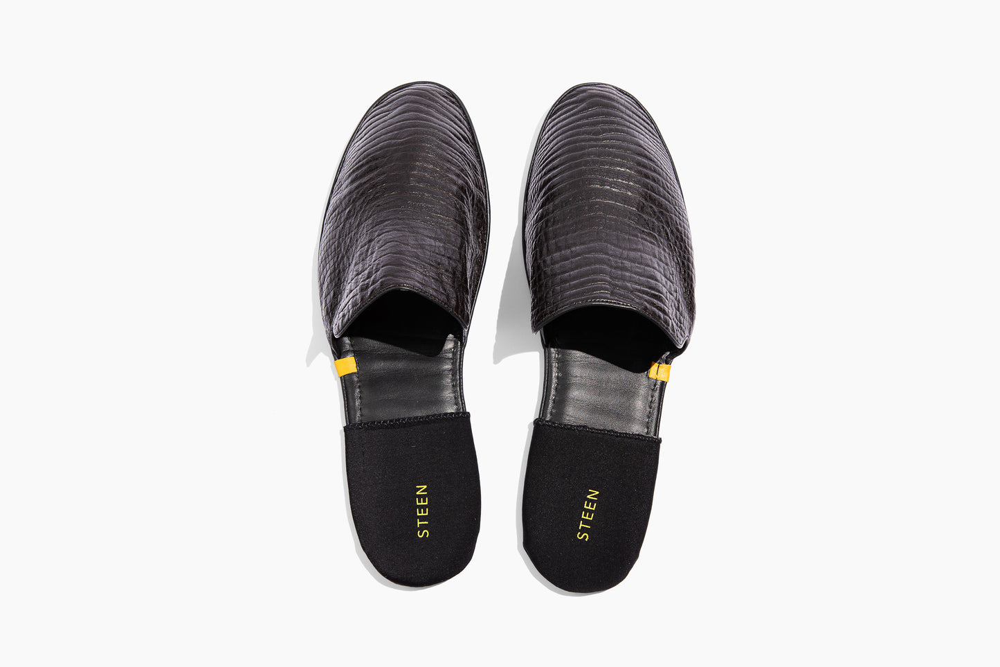 Luxury crocodile embossed leather. Foldable travel slipper. Handmade in Italy.