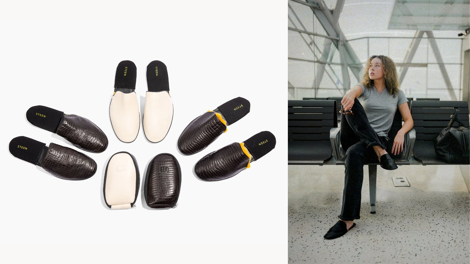 STEEN | Leather Foldable Travel Slippers Women's