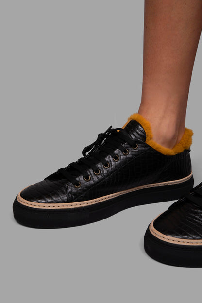 STEEN | Black Sneakers w/ Yellow eco-fur