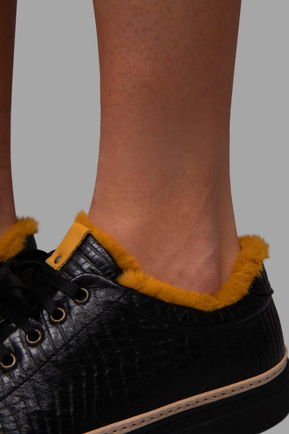 STEEN | Black Sneakers w/ Yellow eco-fur