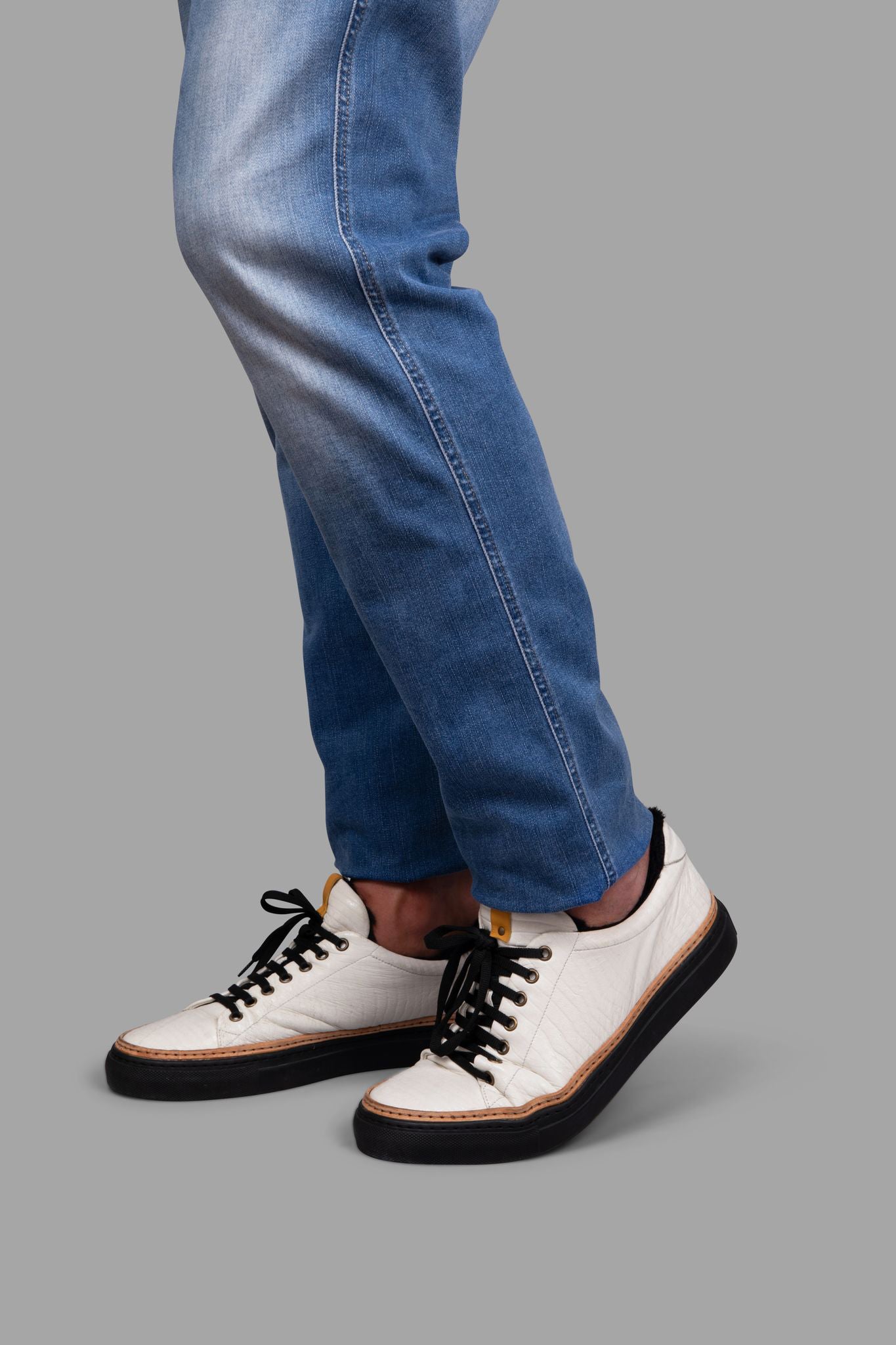 STEEN | Women's White Leather Sneakers w/ Black Fur