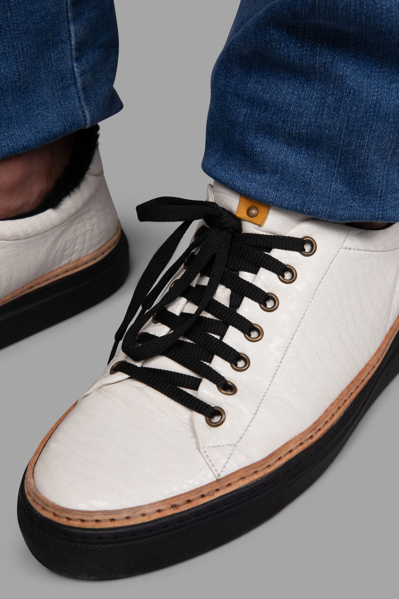 STEEN | Women's White Leather Sneakers w/ Black Fur