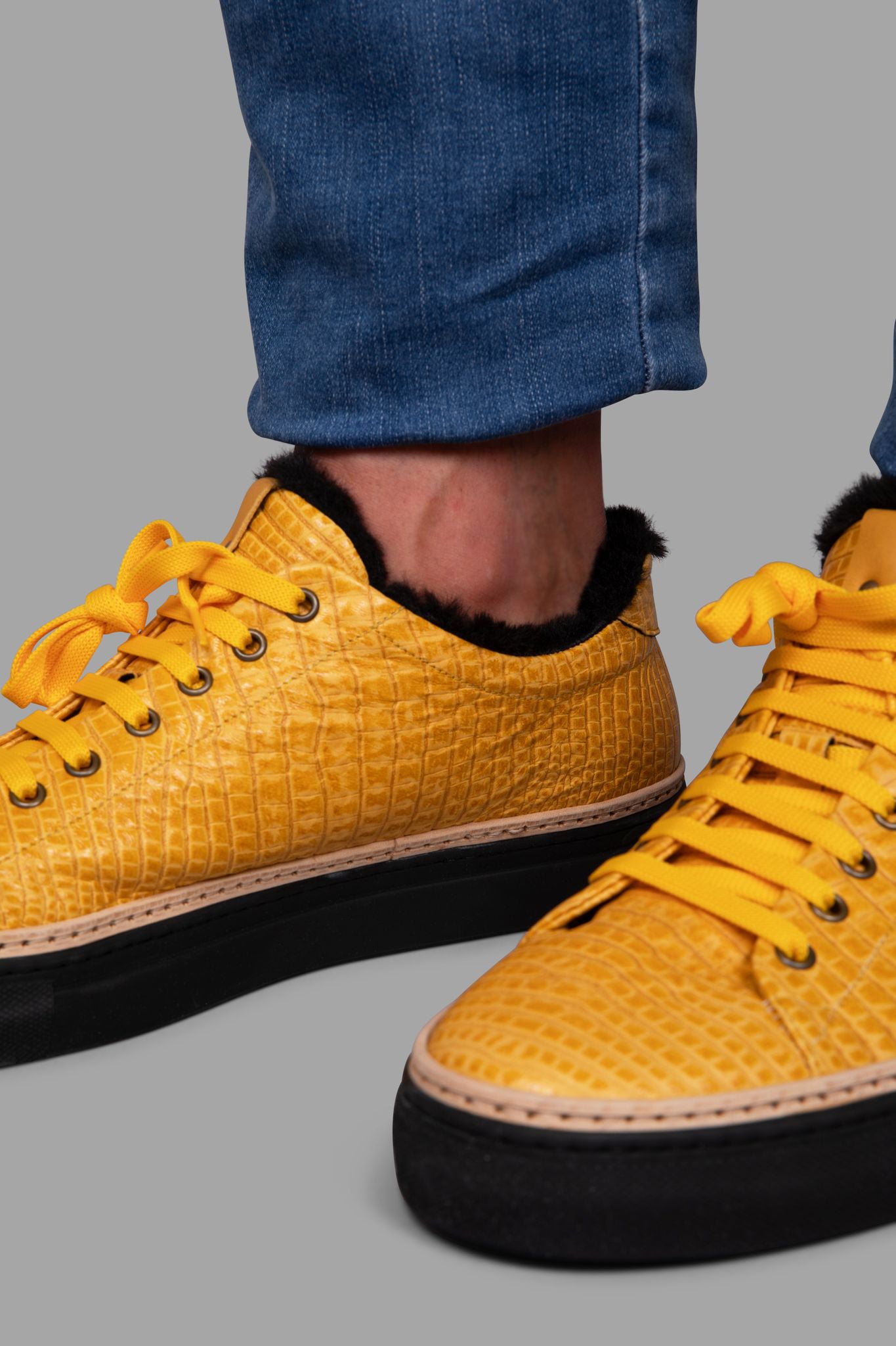 STEEN | Yellow Sneakers w/ Black eco-fur