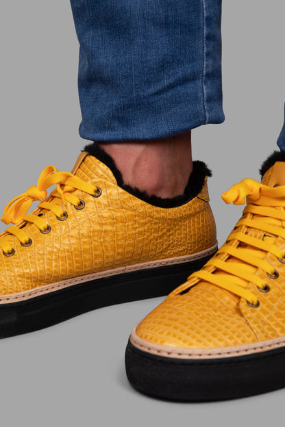 STEEN | Yellow Sneakers w/ Black eco-fur