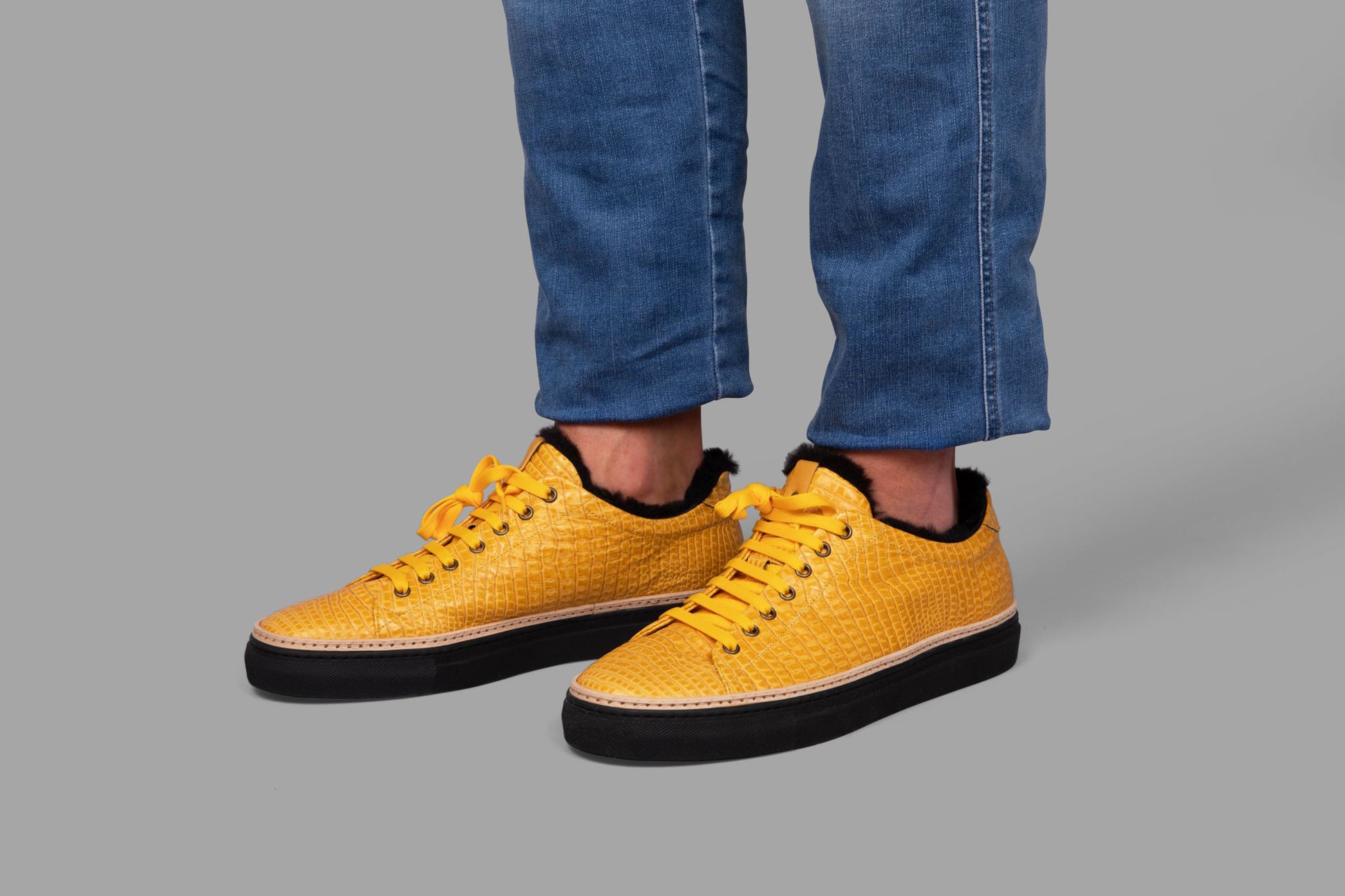 STEEN | Yellow Sneakers w/ Black eco-fur