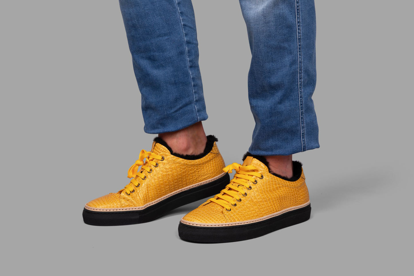 STEEN | Yellow Sneakers w/ Black eco-fur