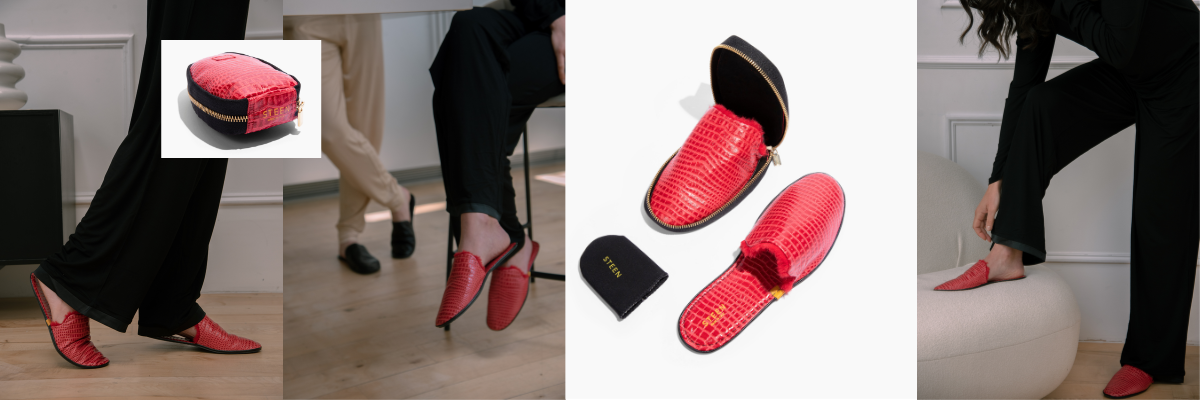STEEN | Red foldable travel slippers