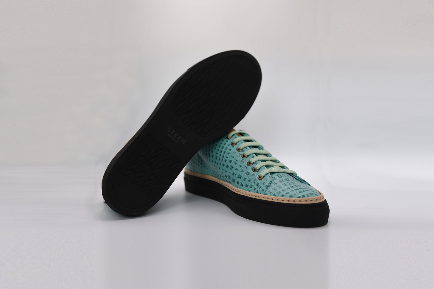 Men’s Mint Leather Sneakers with Black Eco-Fur