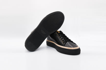 Men’s Black Leather Sneakers with Black Eco-Fur