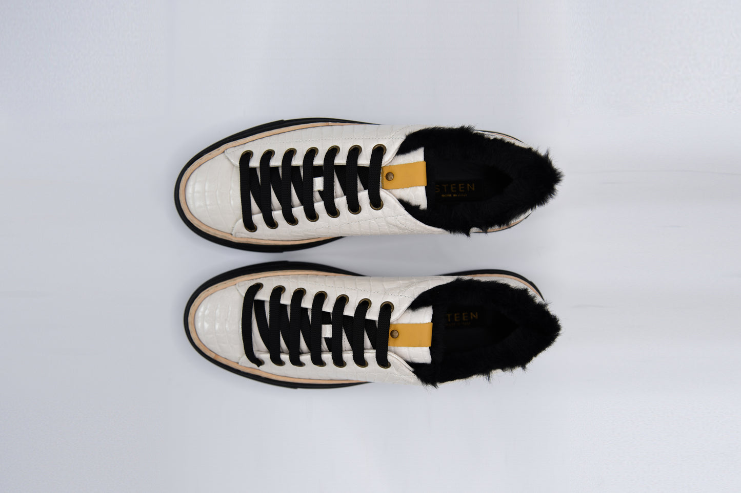Women’s White Leather Sneakers with Black Eco-Fur