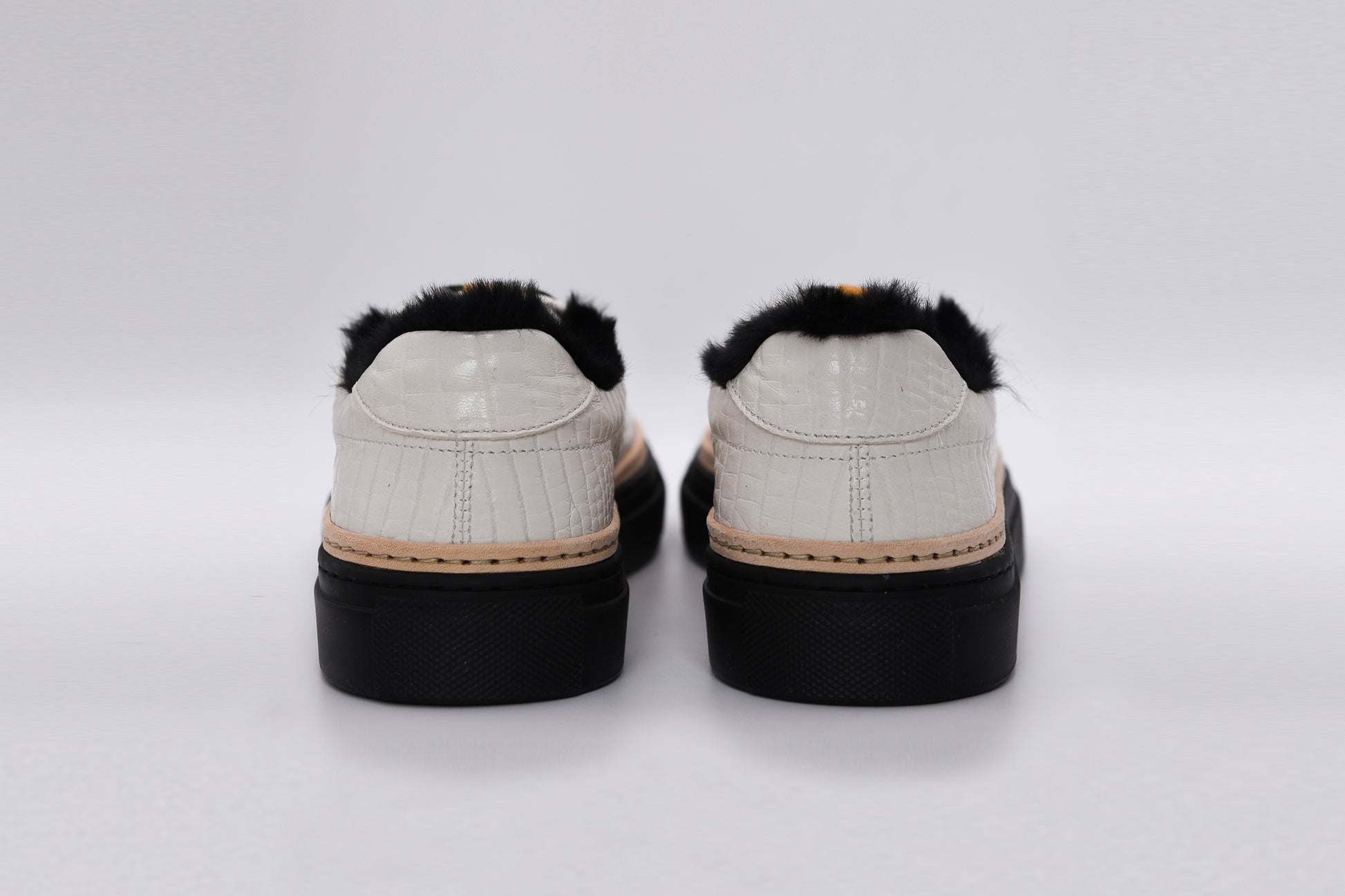 Women’s White Leather Sneakers with Black Eco-Fur