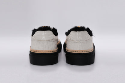 Women’s White Leather Sneakers with Black Eco-Fur