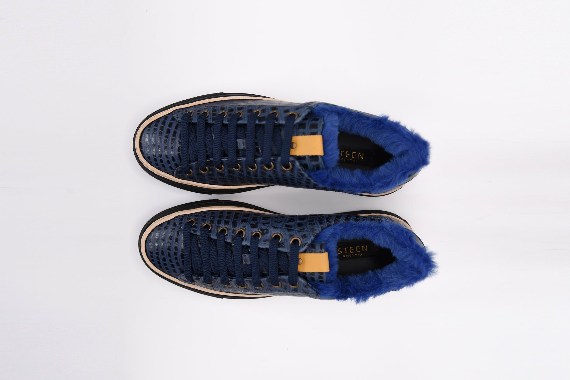 Women’s Navy Blue Leather Sneakers with Blue Eco-Fur