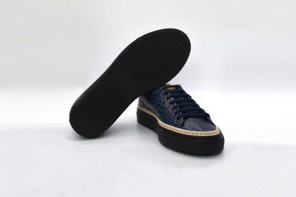Women’s Navy Blue Leather Sneakers with Blue Eco-Fur