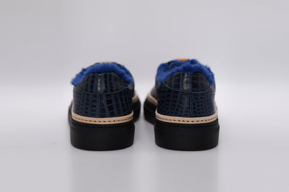 Women’s Navy Blue Leather Sneakers with Blue Eco-Fur