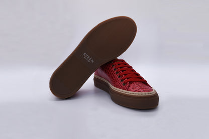Women’s Red Leather Sneakers with Red Eco-Fur