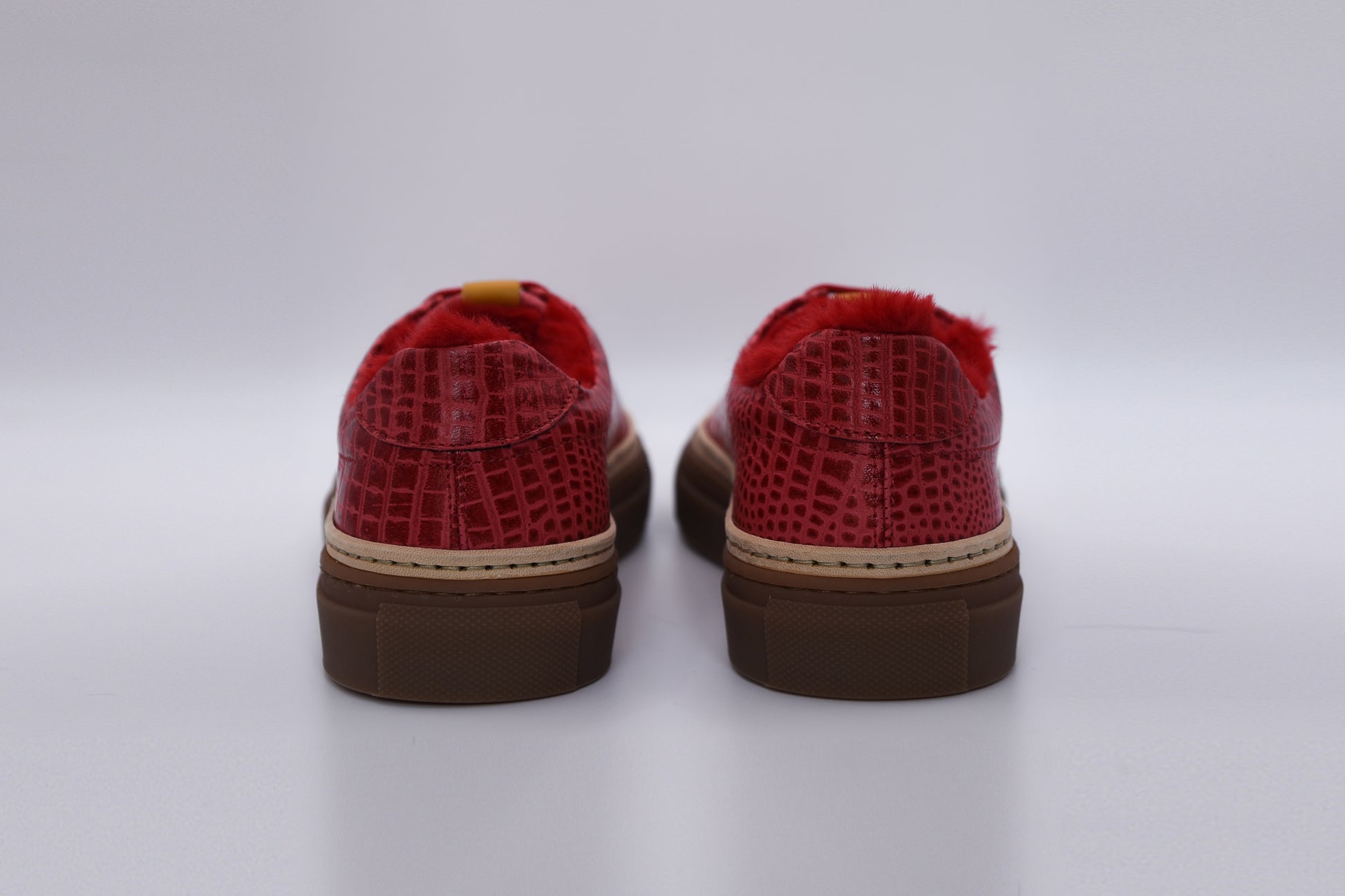 Women’s Red Leather Sneakers with Red Eco-Fur