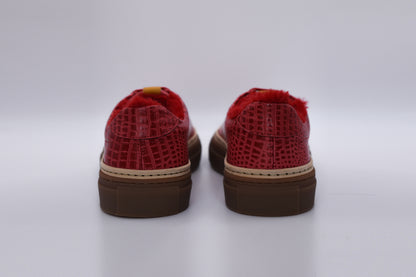 Women’s Red Leather Sneakers with Red Eco-Fur