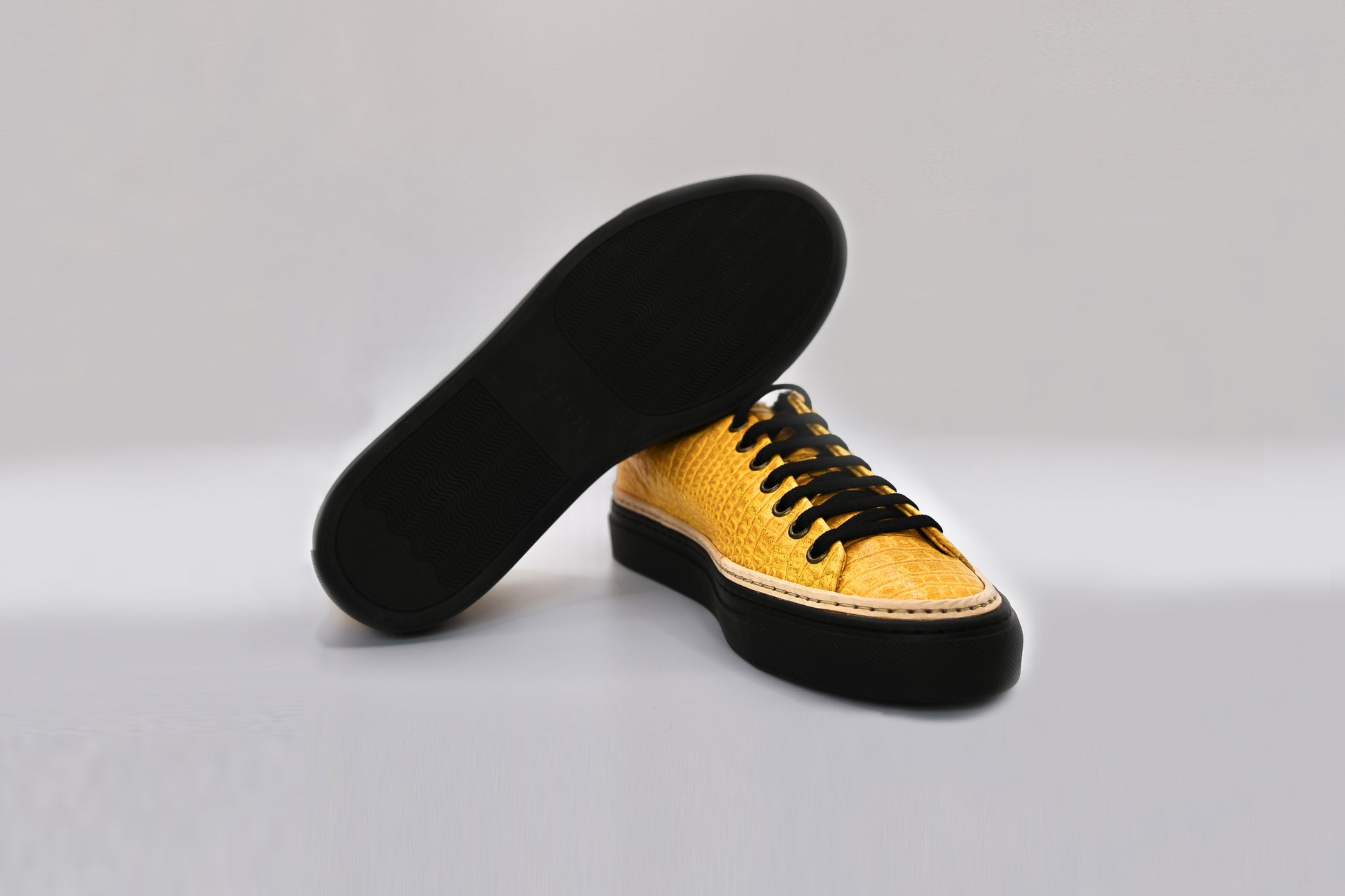 Women’s Yellow Leather Sneakers with Black Eco-Fur