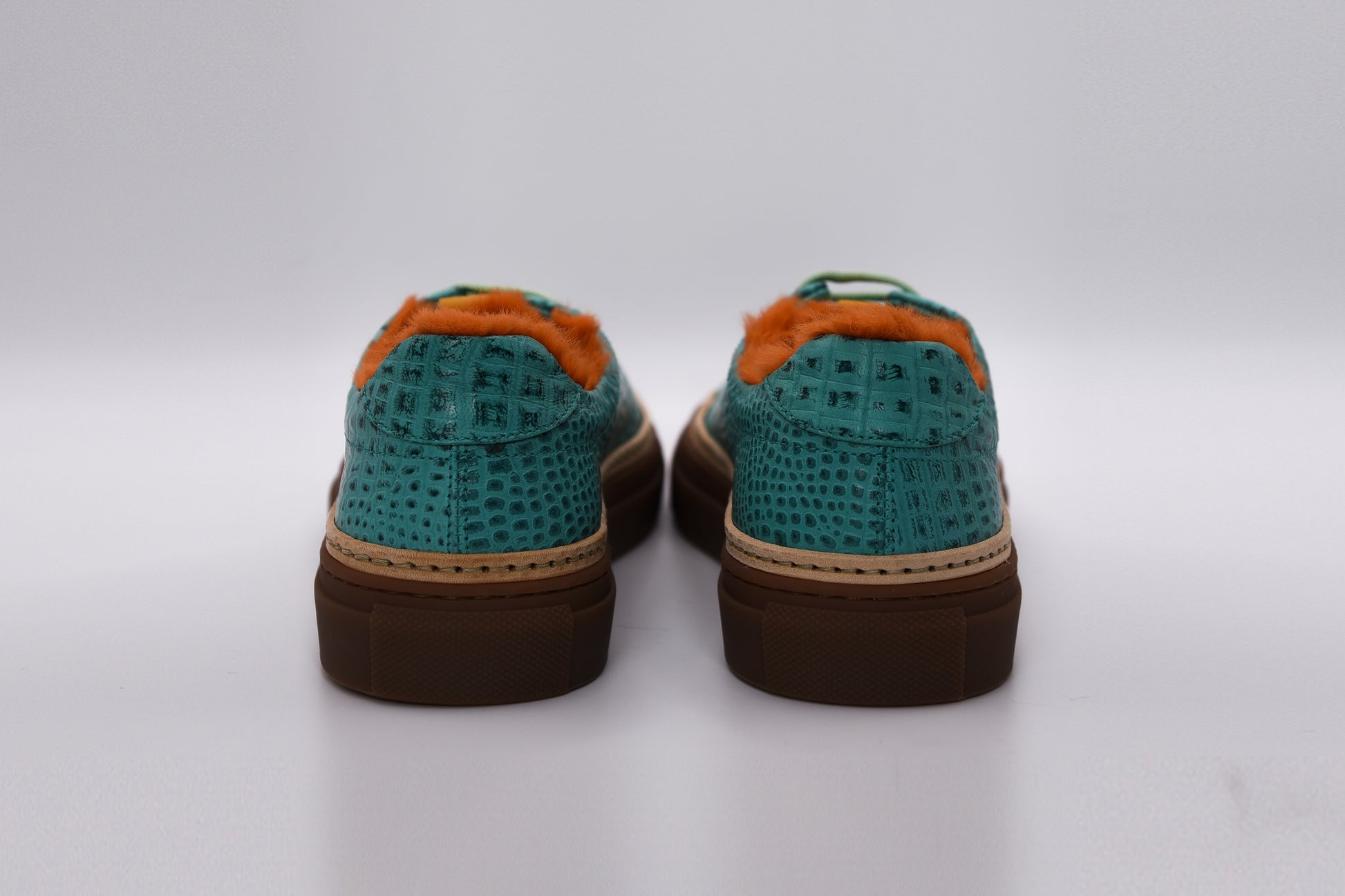 Women’s Mint Leather Sneakers with Tan Eco-Fur