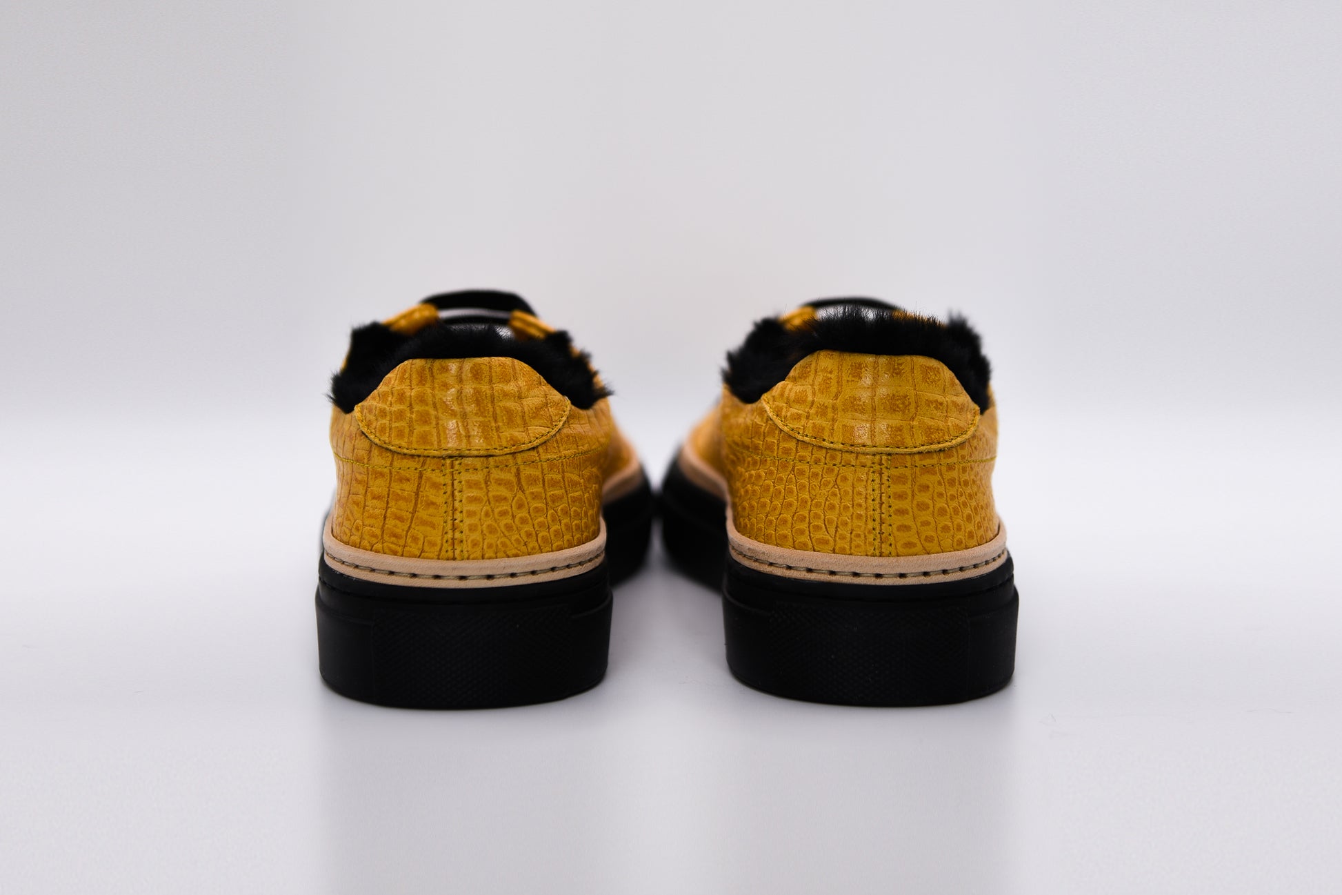 Women’s Yellow Leather Sneakers with Black Eco-Fur