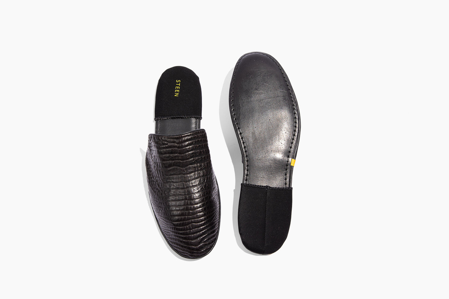 Men’s Black Crocodile Embossed Leather Foldable Slipper