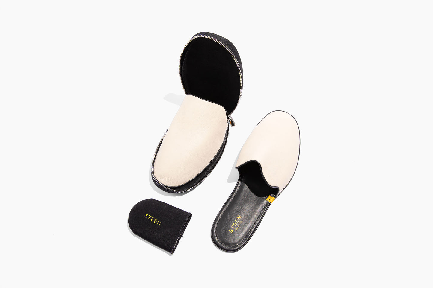 Luxury Cream leather. Foldable travel slipper. Handmade in Italy.