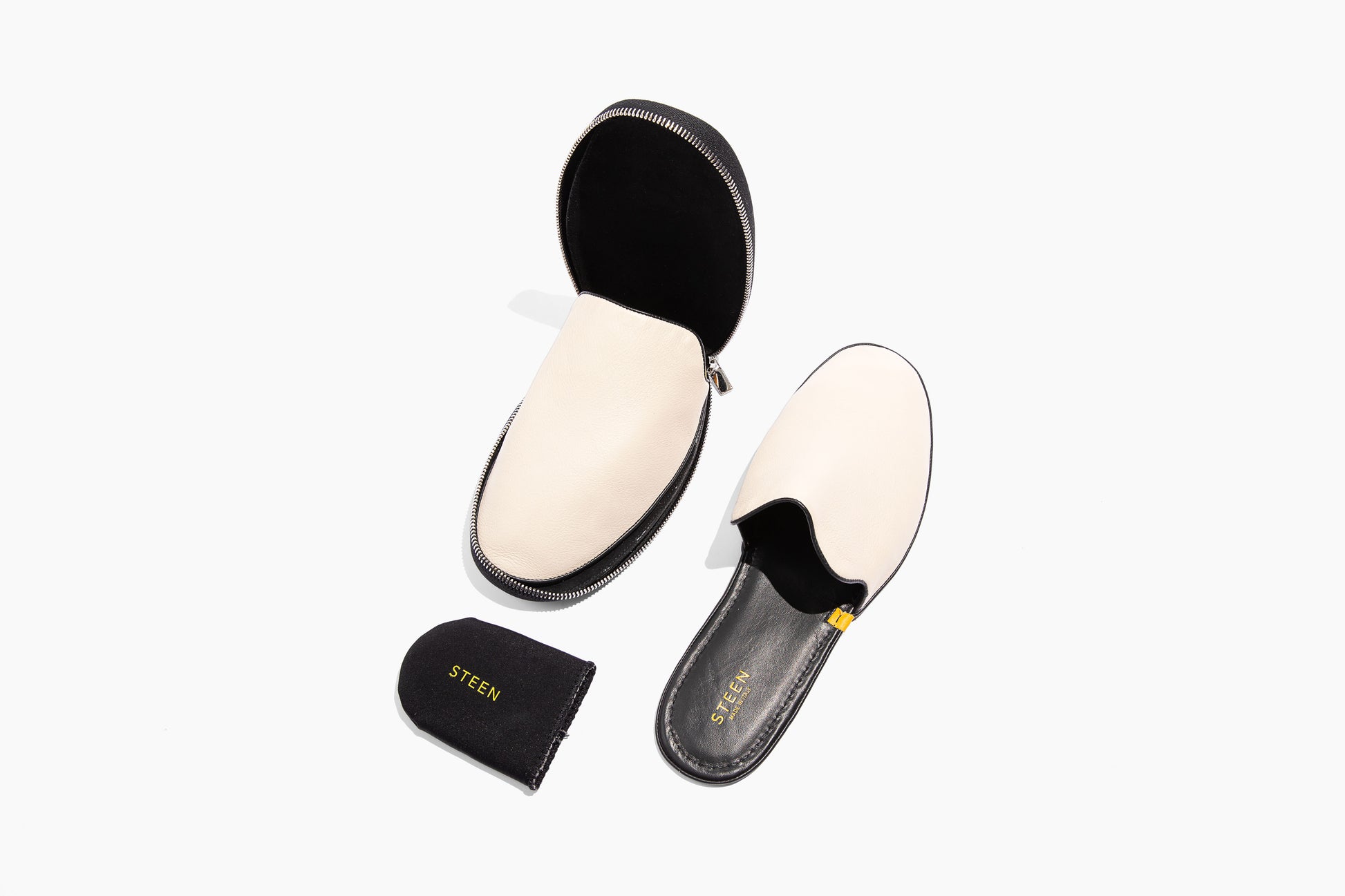 Luxury Cream leather. Foldable travel slipper. Handmade in Italy.