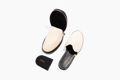 Luxury Cream leather. Foldable travel slipper. Handmade in Italy.